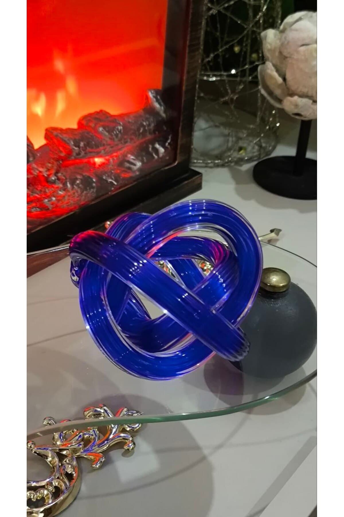 Cam Düğüm Kobalt Renk Dekoratif Cam Obje 2
