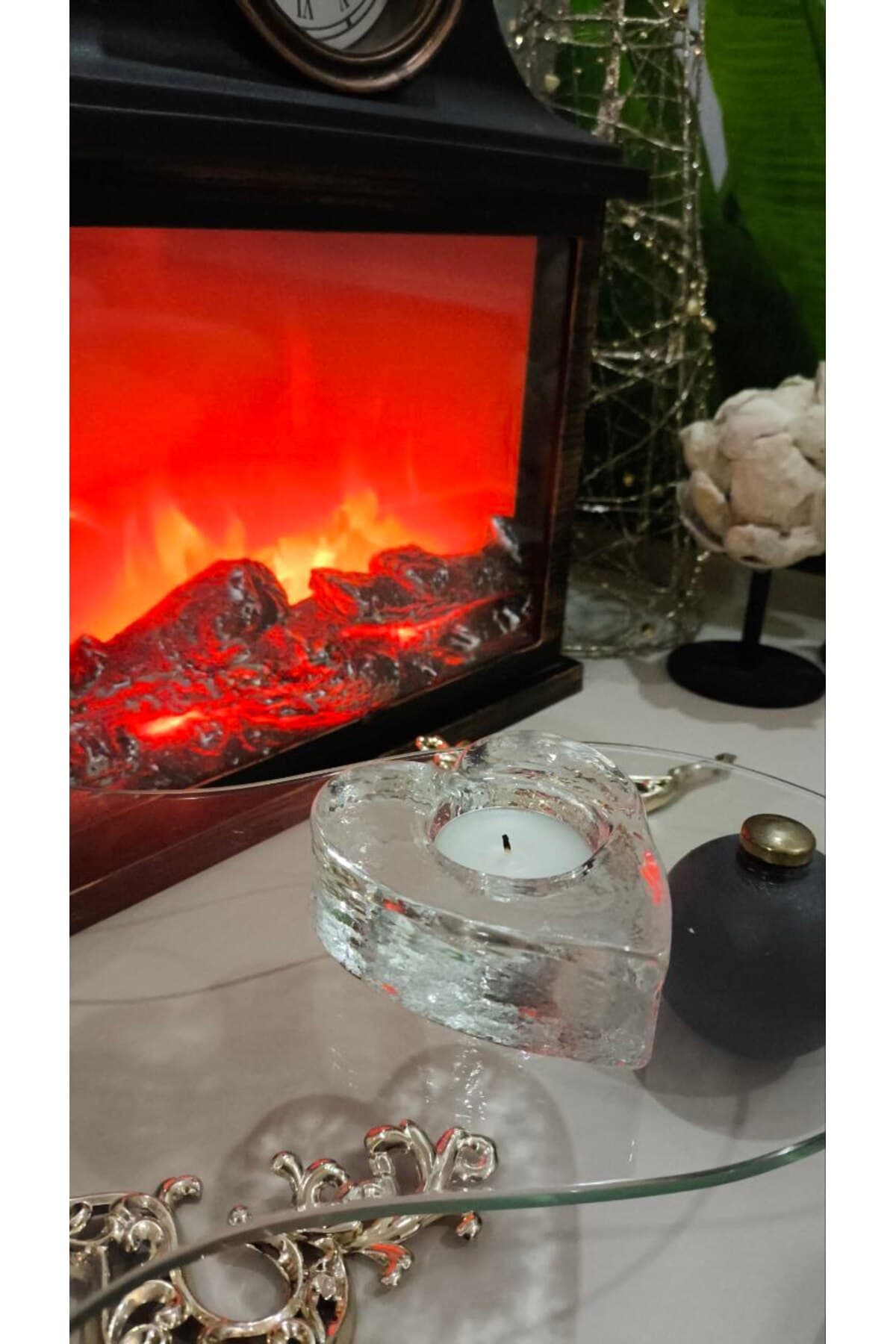 Kalp Cam Mumluk - El işi cam özel dokulu yüzey tealight mumluk 3