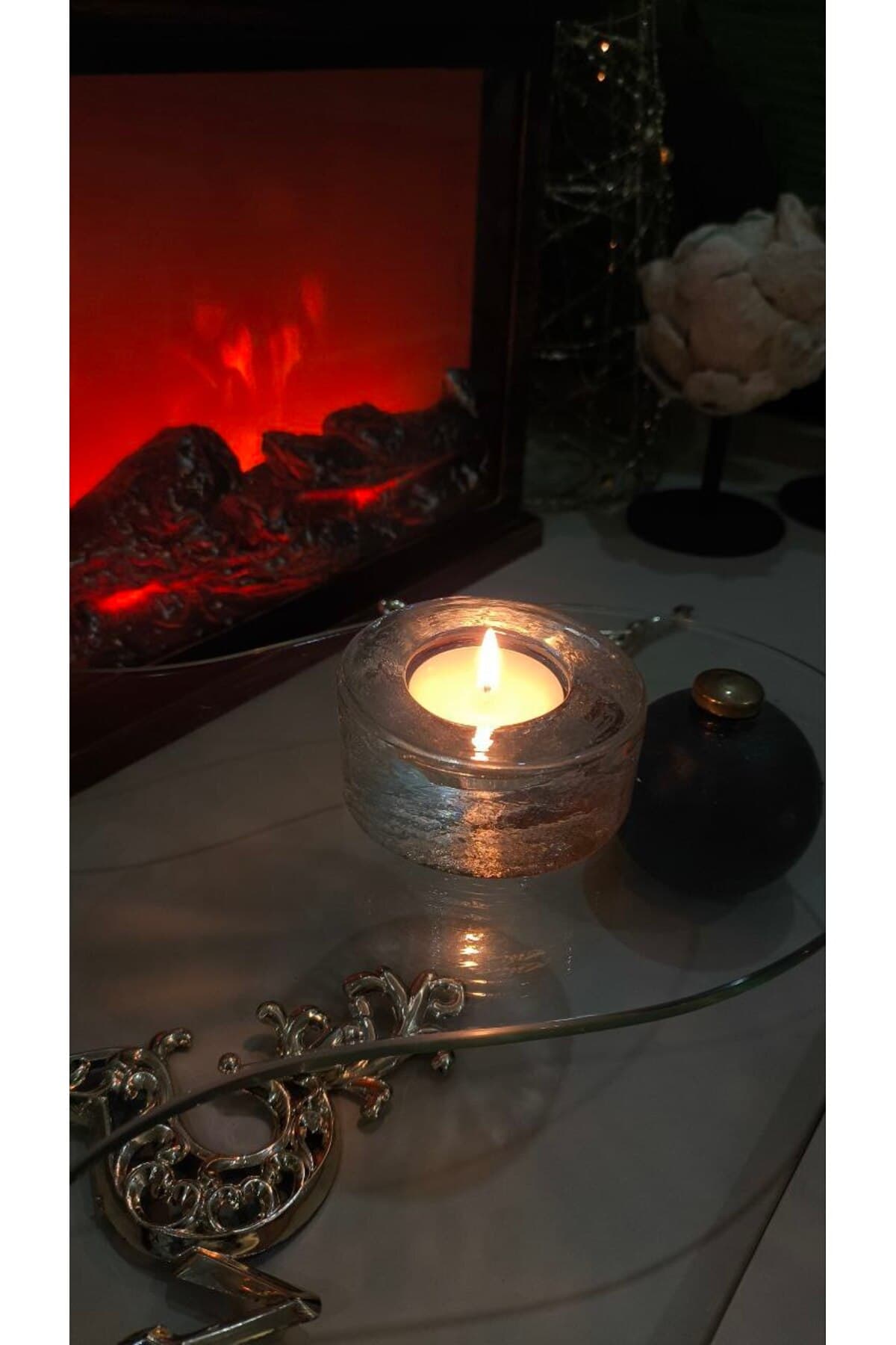 Yuvarlak Cam Mumluk - El işi cam özel dokulu yüzey tealight mumluk 1