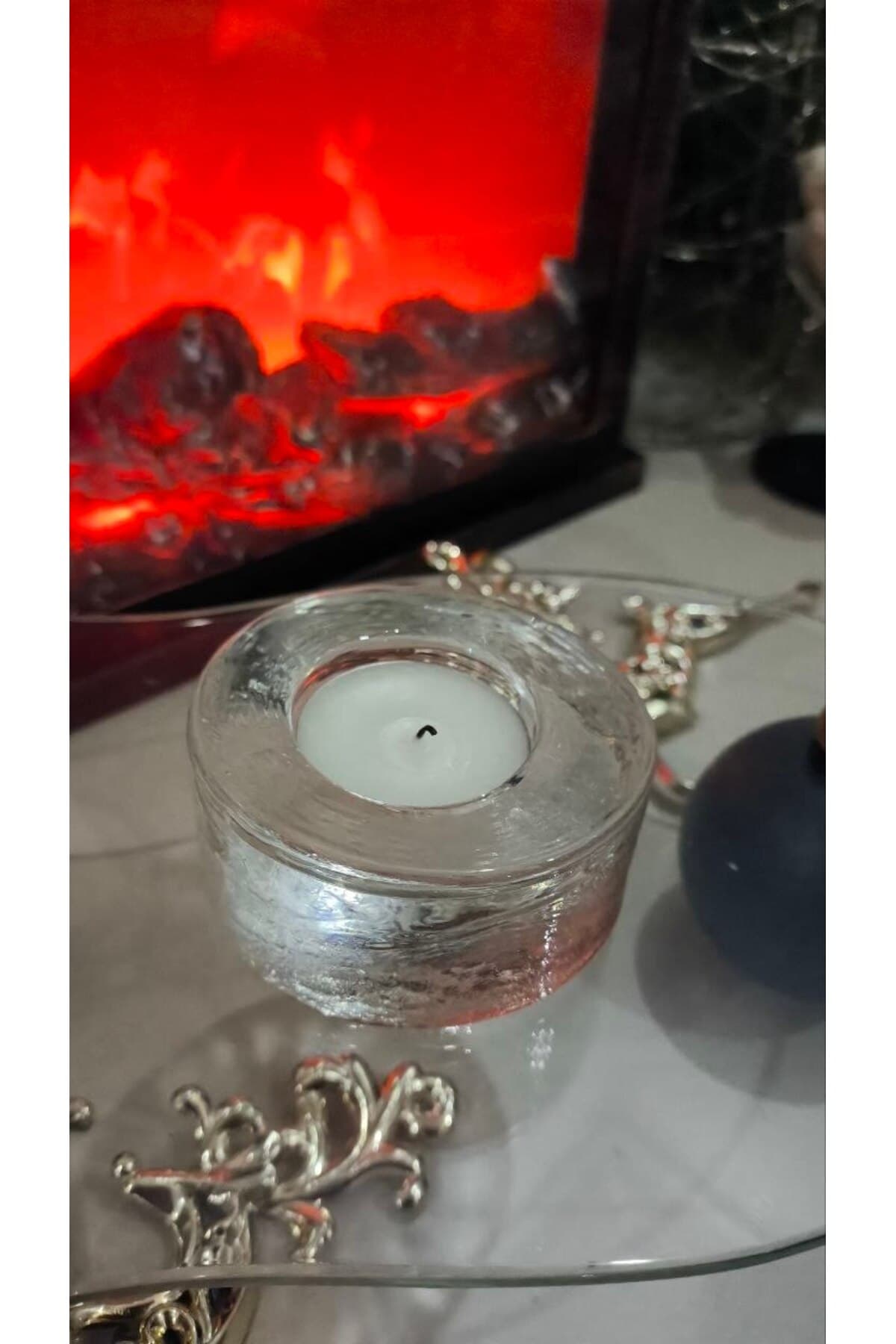 Yuvarlak Cam Mumluk - El işi cam özel dokulu yüzey tealight mumluk 2