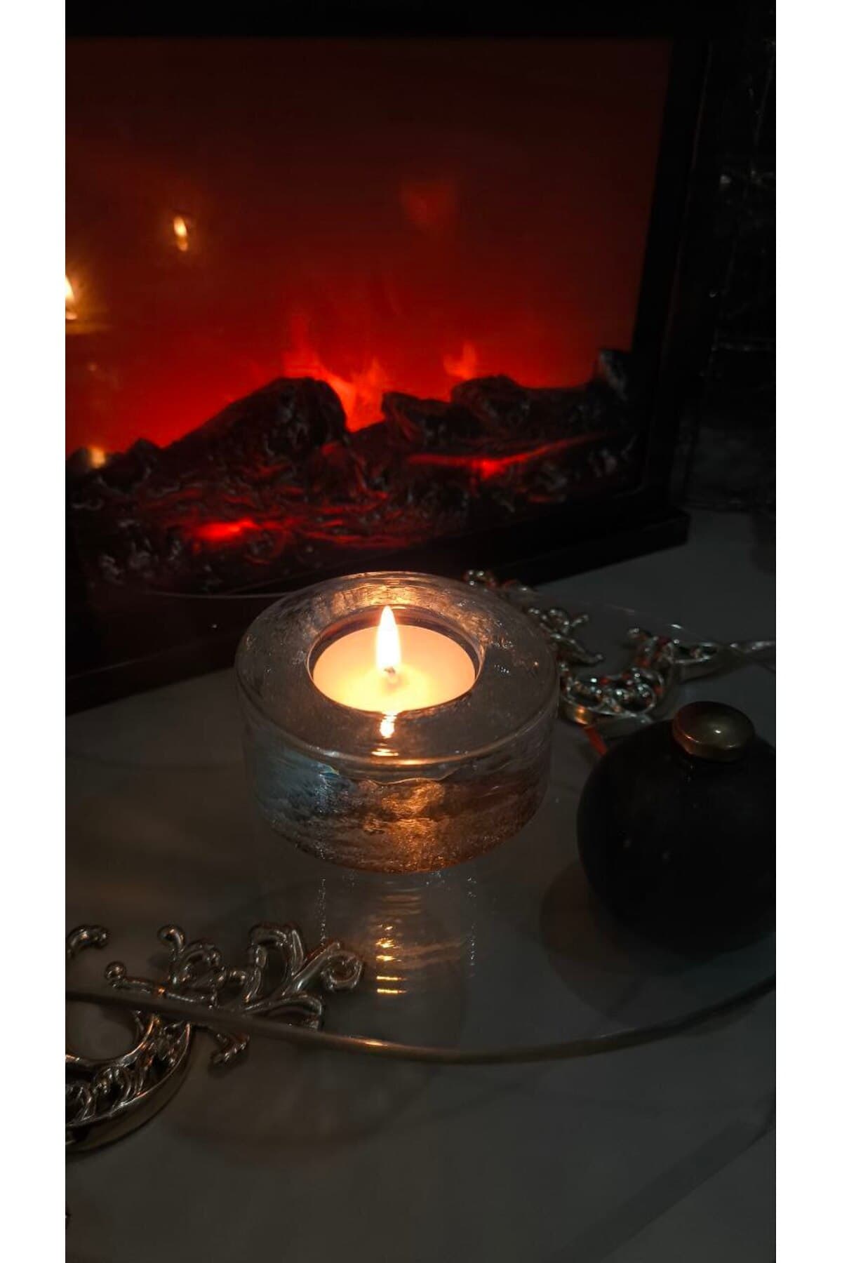 Yuvarlak Cam Mumluk - El işi cam özel dokulu yüzey tealight mumluk 3