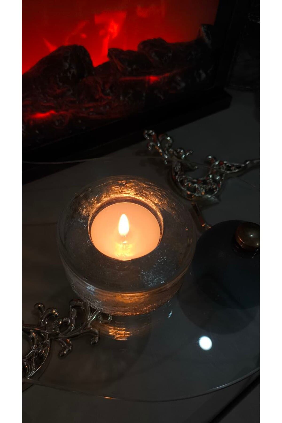 Yuvarlak Cam Mumluk - El işi cam özel dokulu yüzey tealight mumluk 4
